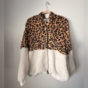 Leopard and Cream Zippered Fleece Jacket